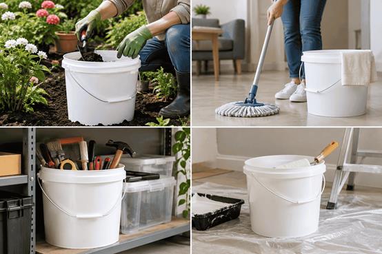 Eco-friendly plastic buckets used for gardening household cleaning and storage Eco-friendly plastic buckets used for gardening household cleaning and storage